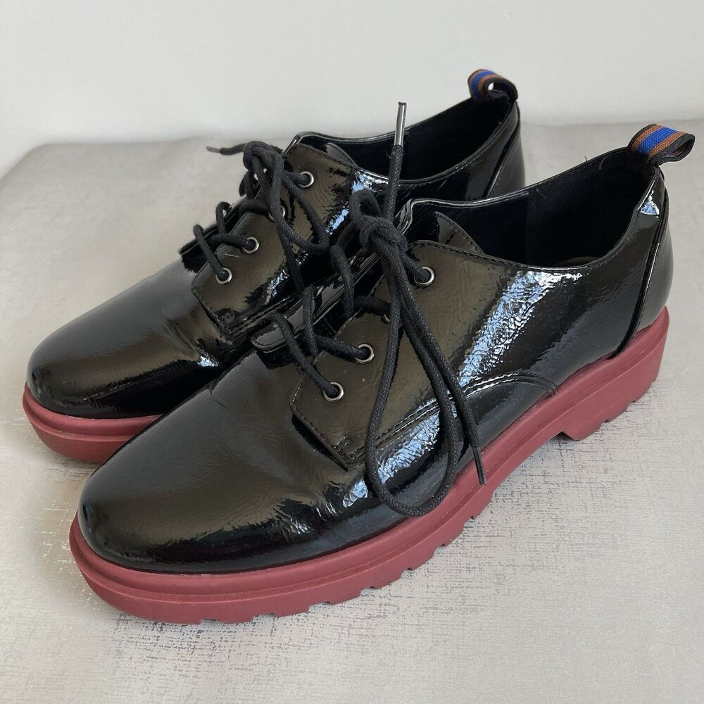Mix No. 6 Women's Black Patent Leather Oxford Shoes Lug Sole 9.5 Preppy Comfort